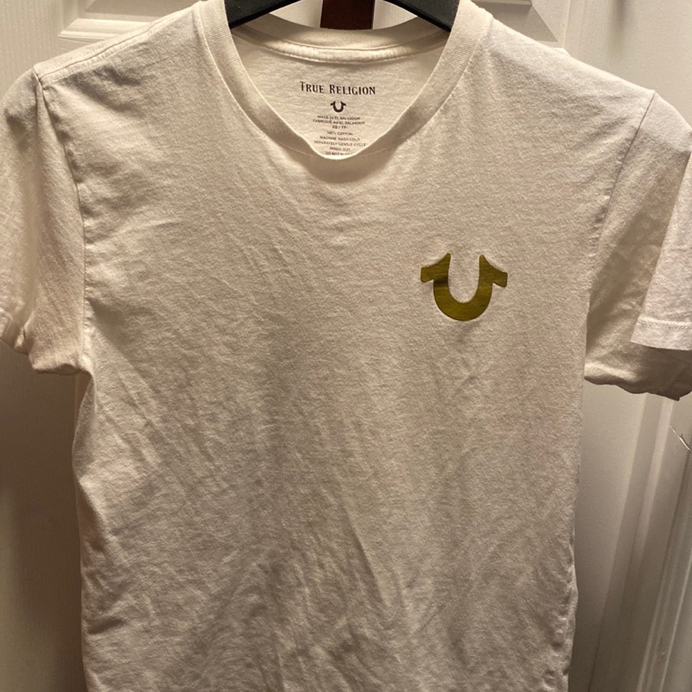True religion white and gold tee